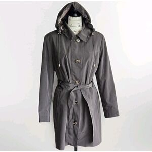 Gallery New York Women's Polyester Rain Coat Green Size XLP Detachable Hood Belt